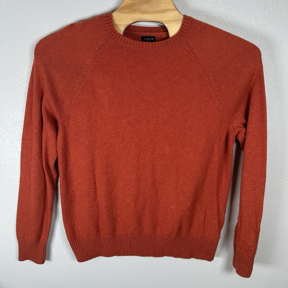 J Crew Crewneck Sweater Supersoft Lambswool Blend XL Orange Pullover Fisherman